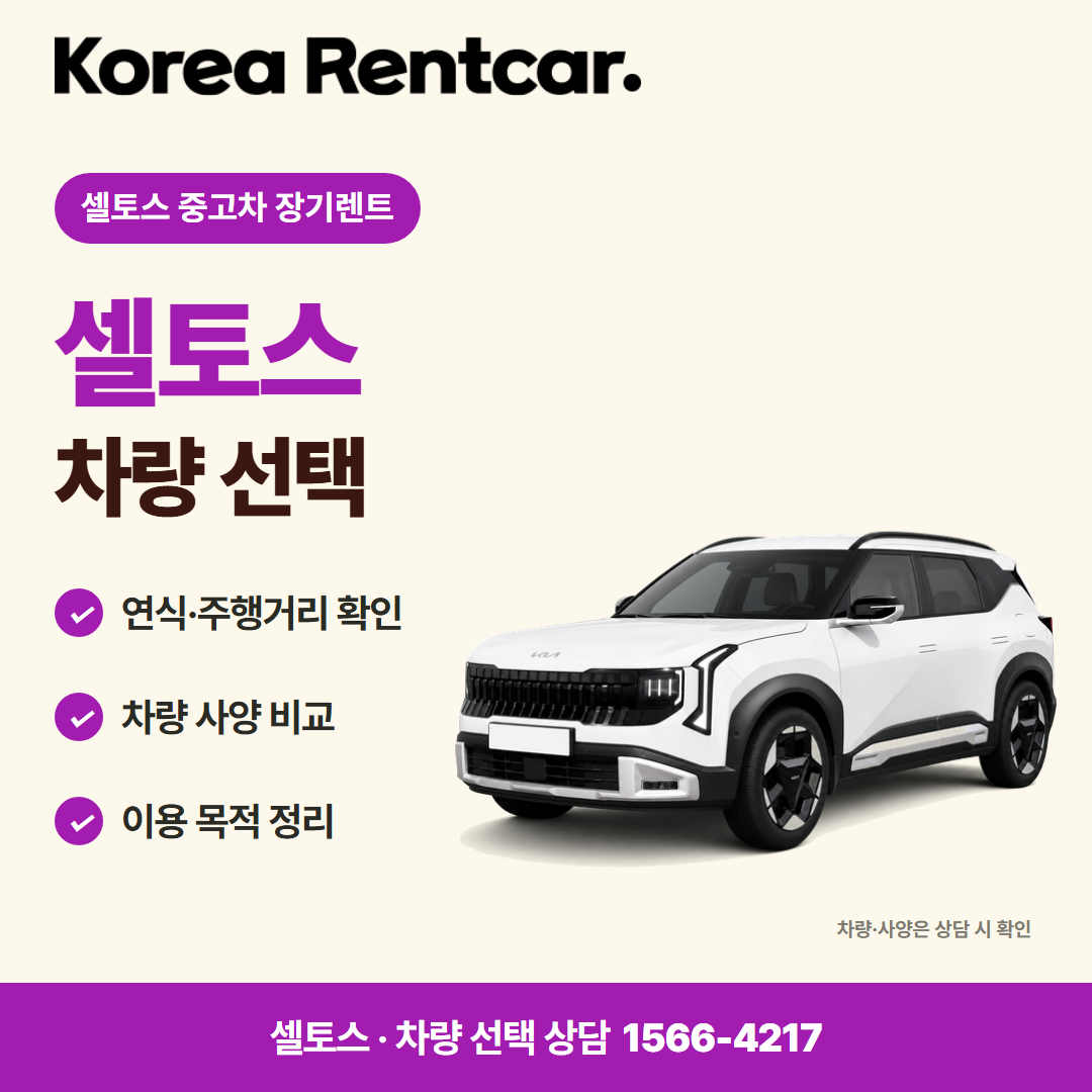 셀토스 중고차 장기렌트 차량 선택 카드뉴스