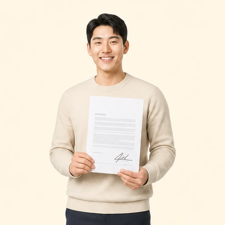 셀토스 중고차 장기렌트 서면 견적서를 들고 있는 고객